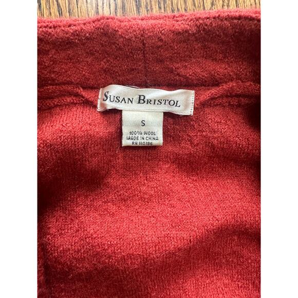 Susan Bristol Women’s 100% Wool Cardigan Red Ruffle Trim Jacket Sweater S - Picture 6 of 8